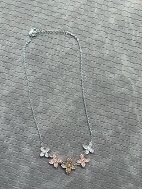 Monet tri color gold silver rose tone Flower Pendant‎ Necklace